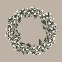 Eco-decor, wreath with green leaves, branches, willow, verba in rustic style. Vector flat illustration for poster, print, postcard