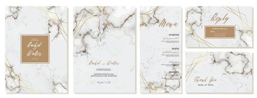 Set of wedding invitations on marble background. Vector template for wedding, rsvp and menu