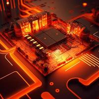 Futuristic printed circuit board PCB showcases advanced technology photo