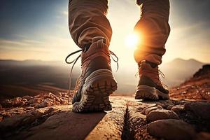 caminante en el montaña, creado con generativo ai foto