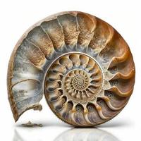 Ammonite fossil on the white background, created with generative AI photo