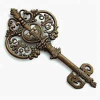 Old antique key on white background, created with generative AI photo