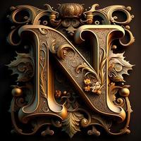 Letter N in victorian style, created with generative AI photo