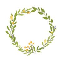Spring plant frame, flowers leaves in a circle vector