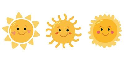 Set sun cartoon flat style. Children's style. vector