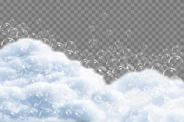 Bath foam isolated on transparent background. Shampoo bubbles texture.Sparkling shampoo and bath lather vector illustration.