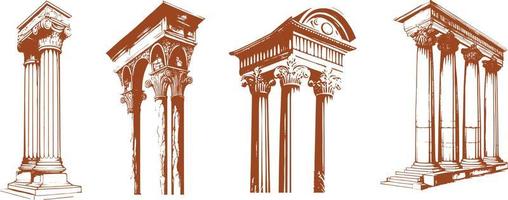 Set of ancient Greek arches and domes.Minimalist style. vector