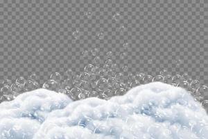 Bath foam isolated on transparent background. Shampoo bubbles texture.Sparkling shampoo and bath lather vector illustration.