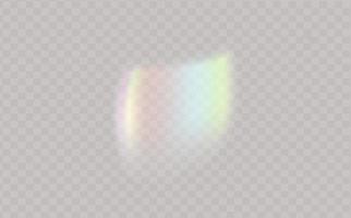 A set of colourful vector lens, crystal rainbow light and flare transparent effects.Overlay for backgrounds.Triangular prism concept.