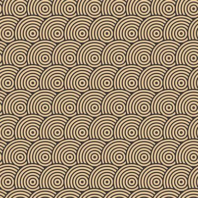 Modern vector pattern in Japanese style. Geometric black patterns on a gold background, circles in the sand. Modern illustrations for wallpapers, flyers, covers, banners, minimalistic ornaments