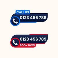 call us book now label call sign with phone number text box vector