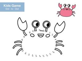 Number game. Dot to dot. Cute crab. Cartoon sea animals. Educational puzzle. Printable activity page for children. Connect the dots and color. Vector illustration