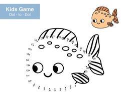 Dot to dot game. Cute fish. Cartoon sea animals. Learn numbers. Educational puzzle. Printable activity page for children. Connect the dots and color. Vector illustration