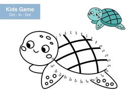 Number game. Dot to dot. Cute turtle. Cartoon sea animal. Educational puzzle. Printable activity page for kids. Connect the dots and color. Vector illustration