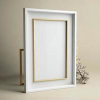 Empty frame mockup by the wall, created with generative AI photo