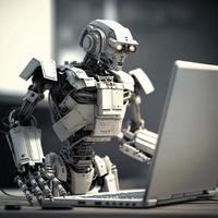 Artificial intelligence robot with notebook, created with generative AI photo