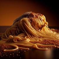 Close up of the spaghetti pasta, created with generative AI photo