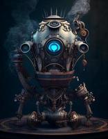 Portrait of the steampunk style robot, created with generative AI photo