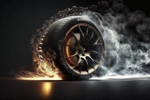 Car tyre on fire, created with generative AI photo