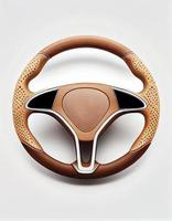 Leather steering wheel on white background, created with generative AI photo