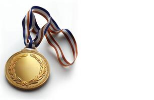 Blank gold medal on white background, created with photo