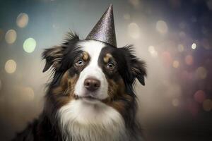 linda perro con celebracion sombrero, creado con generativo ai foto