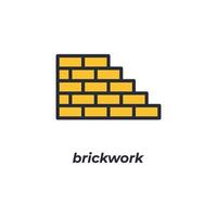 Vector sign brickwork symbol is isolated on a white background. icon color editable.