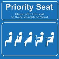 Priority seats are designed to provide a more comfortable and safe ride for people who may have difficulty standing for long periods of time vector