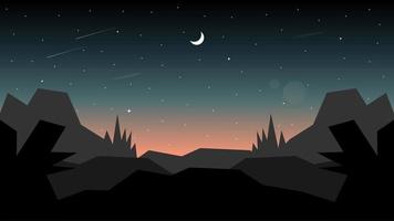 vector ilustración de un noche ver con rocas y Luna en el cielo