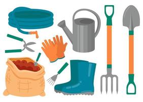 Collection Of Tools For Gardening. Shovel, Pitchfork, Scissors Vector Illustration In Flat Style