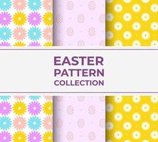 Collection Of Easter Summer Light Patterns. Vector Illustration With Flowers And Eggs In Flat Style