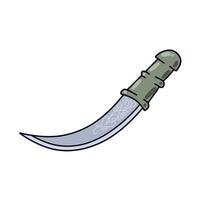 Arab dagger with curved blade. Omani culture and weapons. Yemeni knife with ornament. Flat illustration isolated on white. vector