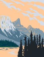 Jasper National Park in the Canadian Rocky Mountains in Alberta Canada WPA Poster Art vector