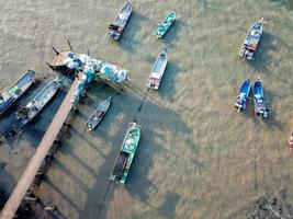 Aerial view look down fishing jetty photo