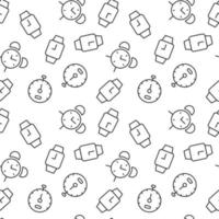 Seamless vector monochrome pattern of alarm clock, wristwatch, timer for covers, shops, wrappers, sites, apps