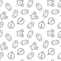 Seamless vector monochrome pattern of alarm clock, wristwatch, timer for covers, shops, wrappers, sites, apps