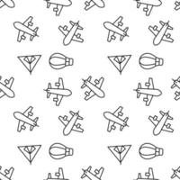 Seamless monochrome repeating pattern of balloon, tent, airplane vector