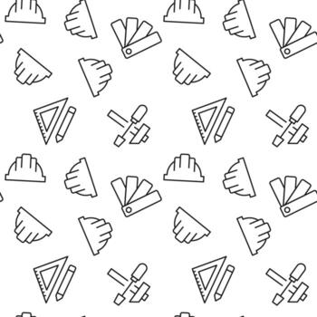 Vector seamless pattern of builders helmet, hammer and screwdriver, liner and pencil on white background. It can be used for textile, backgrounds, placards, banners, backgrounds