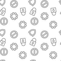 Seamless vector repeating pattern of keyhole, stop sign, gear, cogwheel made of line icons for polygraphy and websites