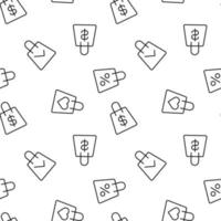 Monochrome vector seamless pattern of shopping bags with heart, percent, checkmark for web sites and polygraphy
