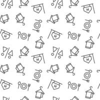 Seamless pattern of plate, towel is made of line icons vector