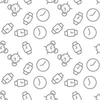 Seamless vector monochrome pattern of wristwatch, alarm clock and clock for covers, shops, wrappers, sites, apps