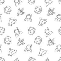Seamless vector repeating pattern of astronaut, helmet, spacecraft, helmet. It can be used for web sites, apps, clothes, covers, banners etc