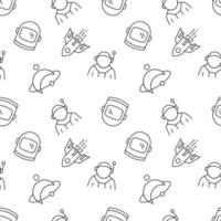 Seamless vector repeating pattern of astronaut, helmet, spacecraft, helmet. It can be used for web sites, apps, clothes, covers, banners etc