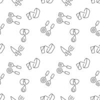 Seamless vector repeating pattern of kitchen utensil, fork and knife, spilling water, egg. It can be used for web sites, apps, clothes, covers, banners etc