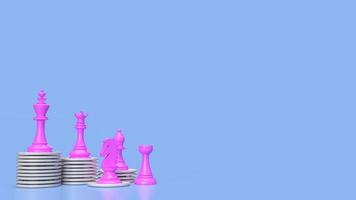 rosado ajedrez y monedas para negocio concepto 3d representación foto