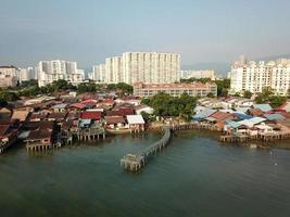 Aerial view wooden jetty and house photo