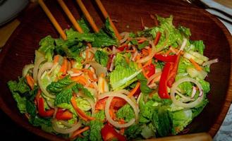 Tossed Salad in a wooden bowl photo