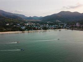 Drove view fishing boats move photo