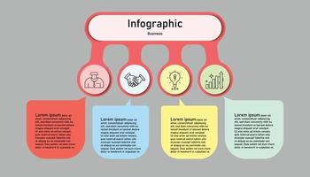 infografía modelo paso guía para negocio información presentación. vector habla cuadrado marco y íconos elementos. moderno flujo de trabajo diagramas reporte plan 4 4 temas